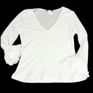 U.s.a 90s white Sheer dress top ruffled flared sleeved jrs lg